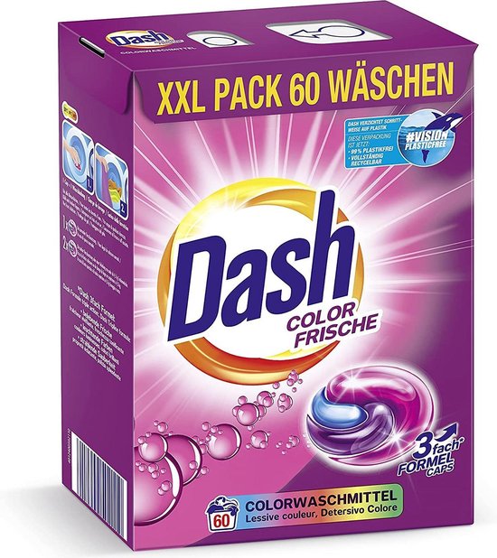 Dash® Color Fris 3 in 1 Caps XXL economy pak I 60 wasbeurten I Wasmiddelcapsules voor gekleurde was I 3 in 1 formule voor frisheid, zuiverheid en reinheid | 1.59 kg