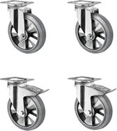 CASCOO SETSHTH160BAF2D0N wielenset 2 zwenkwielen - 2 met vastzetter - aluminium velg - elastiek - diameter 160 mm - zware belasting - dubbele kogellagers - draagvermogen 1050 kg (verpakking v