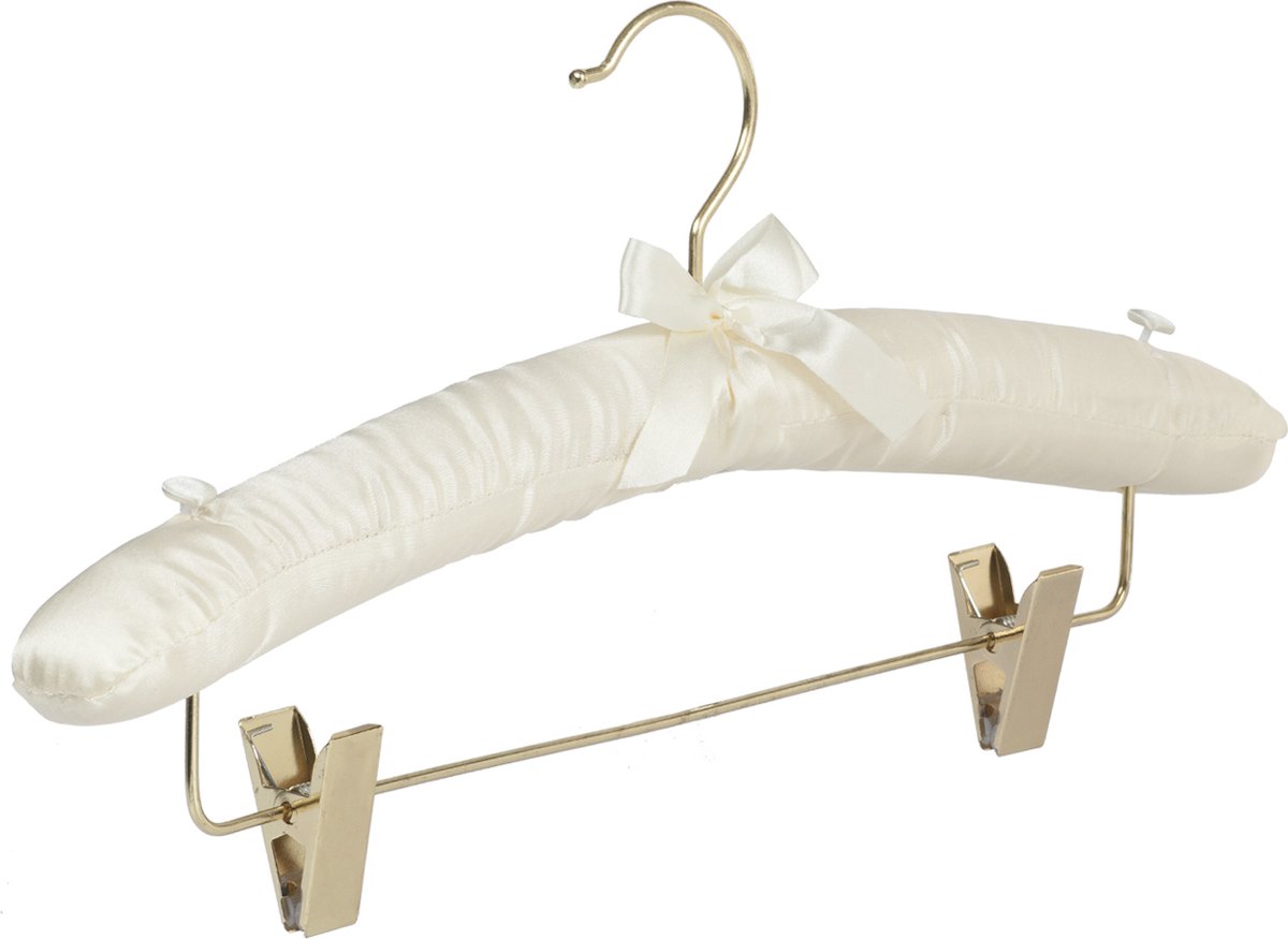 De Kledinghanger Gigant - 10 x Blousehanger / shirthanger / satijnhanger ivoor met anti-slip knijpers en messinghaak, 38 cm