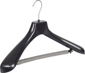 De Kledinghanger Gigant - 10 x Mantel / kostuumhanger kunststof zwart met schouderverbreding en anti-slip broeklat (2 mm schuim), 45 cm