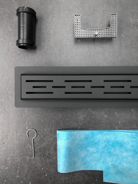 RVS Douchedrain Mat Zwart met Flens 30 cm Douchegoot + Uitneembaar