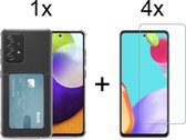 Samsung galaxy A52 hoesje met pasjeshouder transparant shock proof - 4x Samsung A52 screenprotector