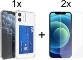 iPhone 12 hoesje met pasjeshouder transparant shock proof - 2x iPhone 12 screenprotector