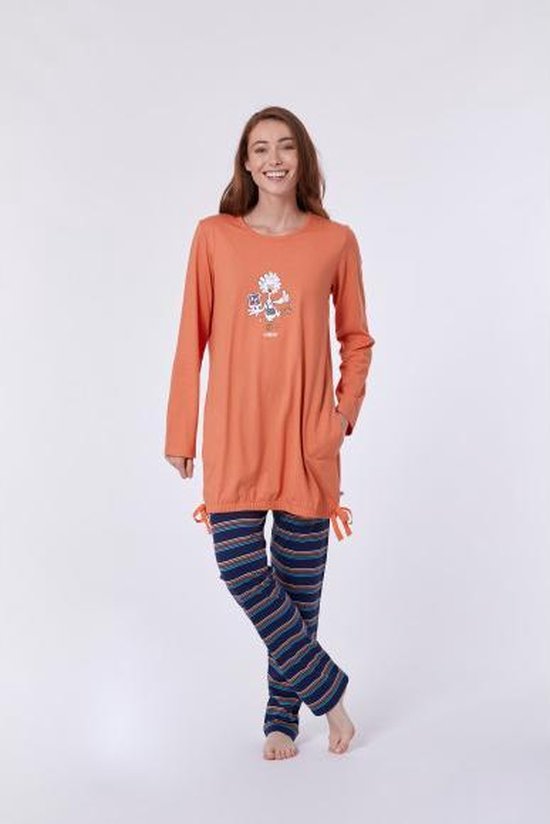 Pyjama Woody fille - orange - vache Highlander - poulet - 212-1-TUL- S/507 - taille 152