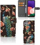 Telefoonhoesje Geschikt voor Samsung Galaxy A22 5G Flipcase Cover Pauw met Bloemen
