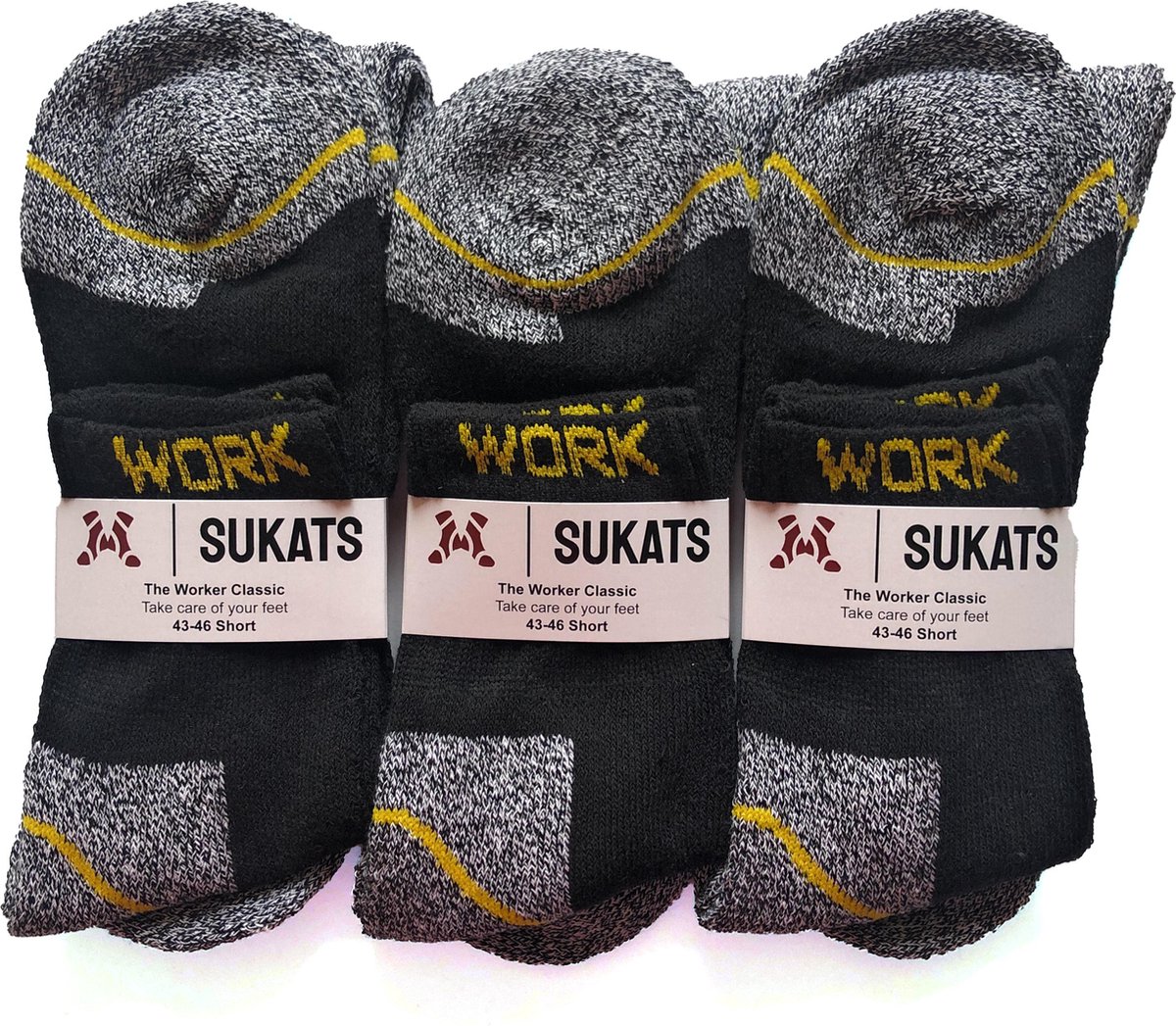 Sukats® Werksokken - Kort - Meerdere Maten - 6 Paar - Maat 43-46 - Zwart