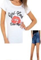 set dames t-shirt met jeans short maat S