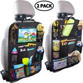 Luxe auto organizer met tablethouder- Autostoel organiser voor kinderen met 10 vakken-  auto accessories set van 2 stuks-  Tablet houder auto voor baby en kind