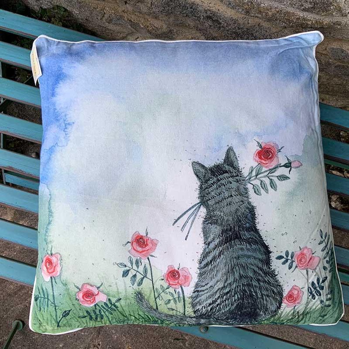 Alex Clark Art Sierkussen - Cat & Flowers ~ Kat & Bloemen - 45 Cm X 45 Cm Design