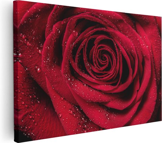 Artaza Canvas Schilderij Rode Roos Met Waterdruppels - Bloem - 120x80 - Groot - Foto Op Canvas - Wanddecoratie Woonkamer
