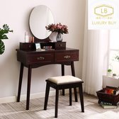 Luxury Buy® klassieke kaptafel- makeup tafel- met spiegel- 4 laden- met comfort kruk- bruin