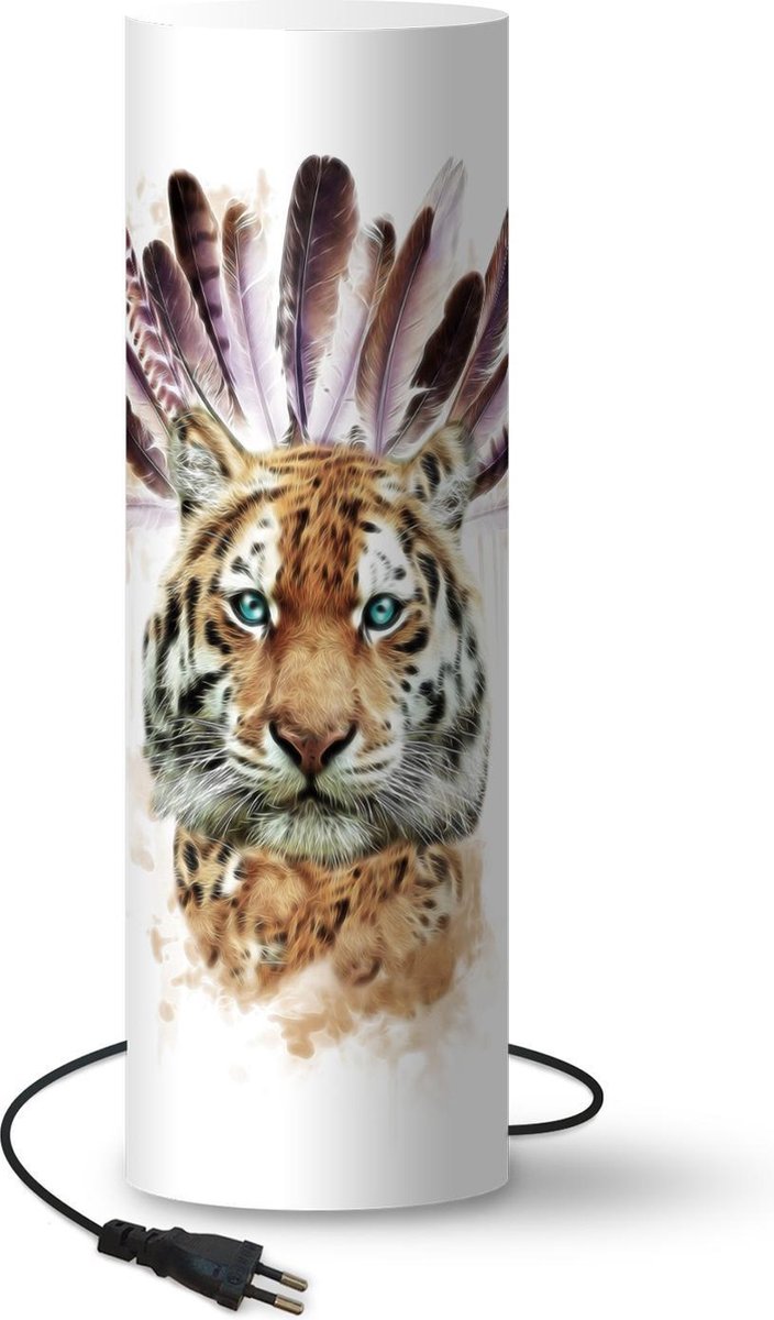 Lamp - Nachtlampje - Tafellamp slaapkamer - Tijger - Wit - Kop - 50 cm hoog - Ø15.9 cm - Inclusief LED lamp