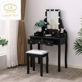 Luxury Buy® romantische kaptafel- makeup tafel-10 LED lampen-led spiegel-verstelbare lichtsterkte- 5 laden-met comfort kruk-zwart