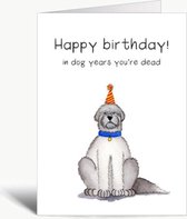In dog years you're dead - sad dog - Verjaardagskaart met envelop - Grappig - Engels