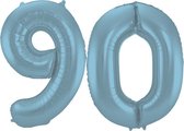 De Ballonnenkoning - Folieballon Cijfer 90 Blauw Pastel Metallic Mat - 86 cm