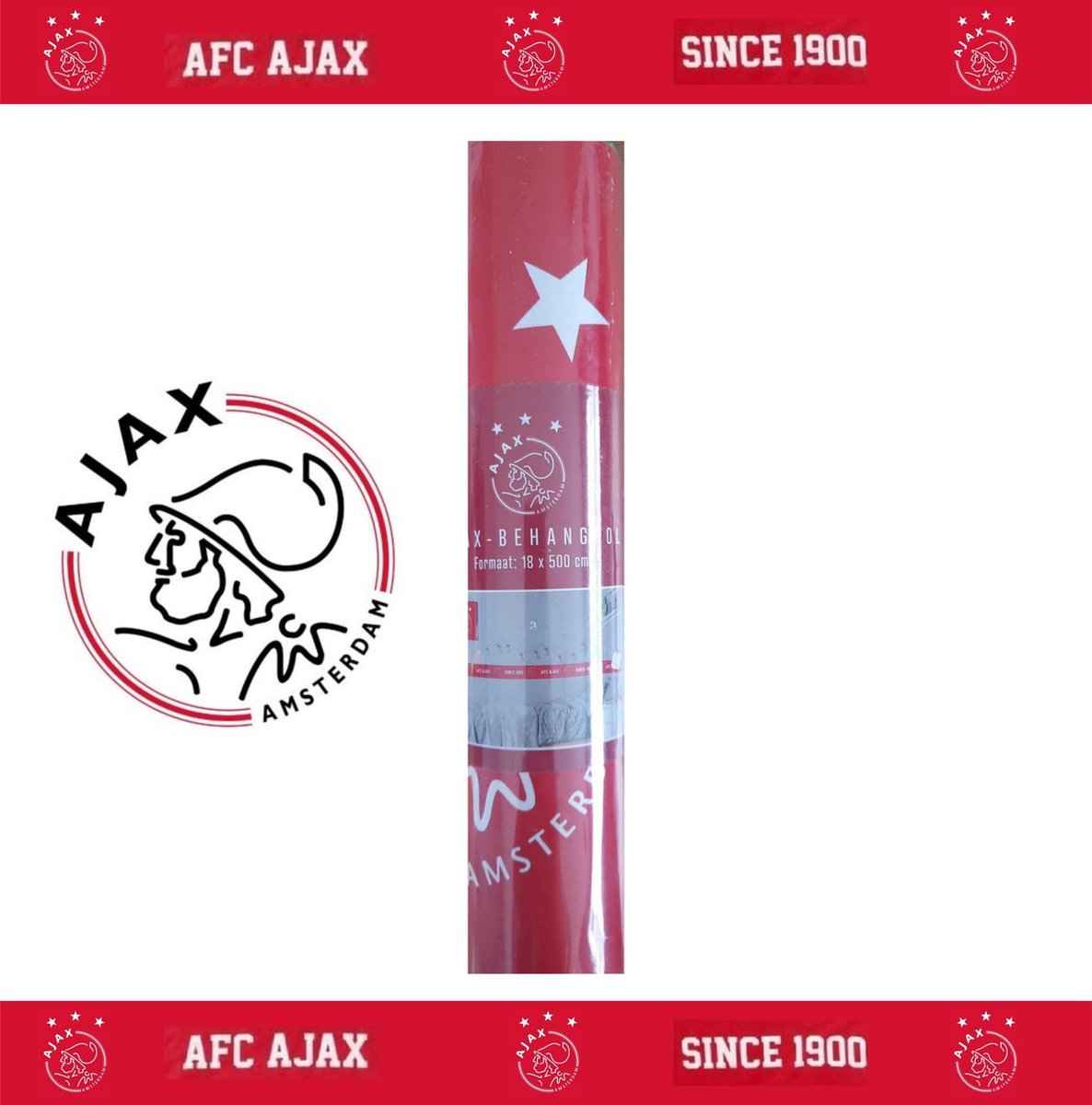 Ajax Behangrand 500 x 18 cm - Ajax Behang - Rood Wit - AFC Ajax Amsterdam 5 meter Lange Behangrol