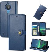 Voor Nokia 1.4 Effen Kleur Lederen Gesp Telefoon Case Met Lanyard & Fotolijst & Kaartsleuf & Portemonnee & Stand Functie (Blauw)