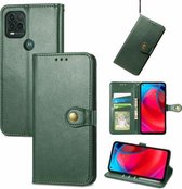Voor MotorolaMoto G Stylus 5G Effen Kleur Lederen Gesp Telefoon Case met Lanyard & Fotolijst & Kaartsleuf & Portemonnee & Stand Functie (Groen)