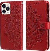 7-bloemblaadjes bloemen reliëfpatroon horizontale flip PU lederen tas met houder & kaartsleuven & portemonnee & fotolijst voor iPhone 13 Pro Max (rood)