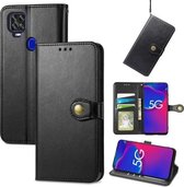 Voor ZTE Axon 11 SE 5G Effen Kleur Lederen Gesp Telefoon Case met Lanyard & Fotolijst & Kaartsleuf & Portemonnee & Stand Functie (Zwart)