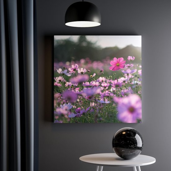 Artaza Toile Peinture Champ De Fleurs Avec Kosmos Pourpre - 30x30 - Klein - Photo Sur Toile - Impression Sur Toile