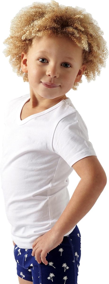 Little Label Ondergoed Jongens - T shirt Jongens Maat 110-116 - Wit - Zachte BIO Katoen - 3 Stuks - V-hals basic T shirt jongens - Voordeelset