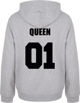 KING & QUEEN TEAM couple hoodies grijs (QUEEN - maat XXL) | Matching hoodies | Koppel hoodies