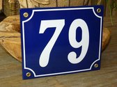 Emaille huisnummer 18x15 blauw/wit nr. 79