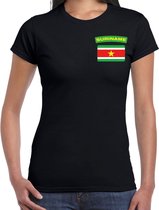 Suriname t-shirt met vlag zwart op borst voor dames - Suriname landen shirt - supporter kleding L