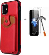 GSMNed – Luxe iPhone X/XS Rood – hoogwaardig Leren Pu Hoesje – iPhone X/XS Rood – Card case met sluiting – Met Screenprotector