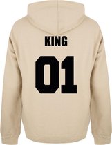 KING & QUEEN TEAM couple hoodies beige (KING - maat XXL) | Matching hoodies | Koppel hoodies