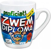 mok cartoon zwemdiploma keramiek 325ml blauw/wit