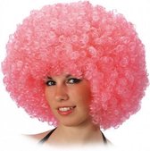 pruik afro polyester roze one-size
