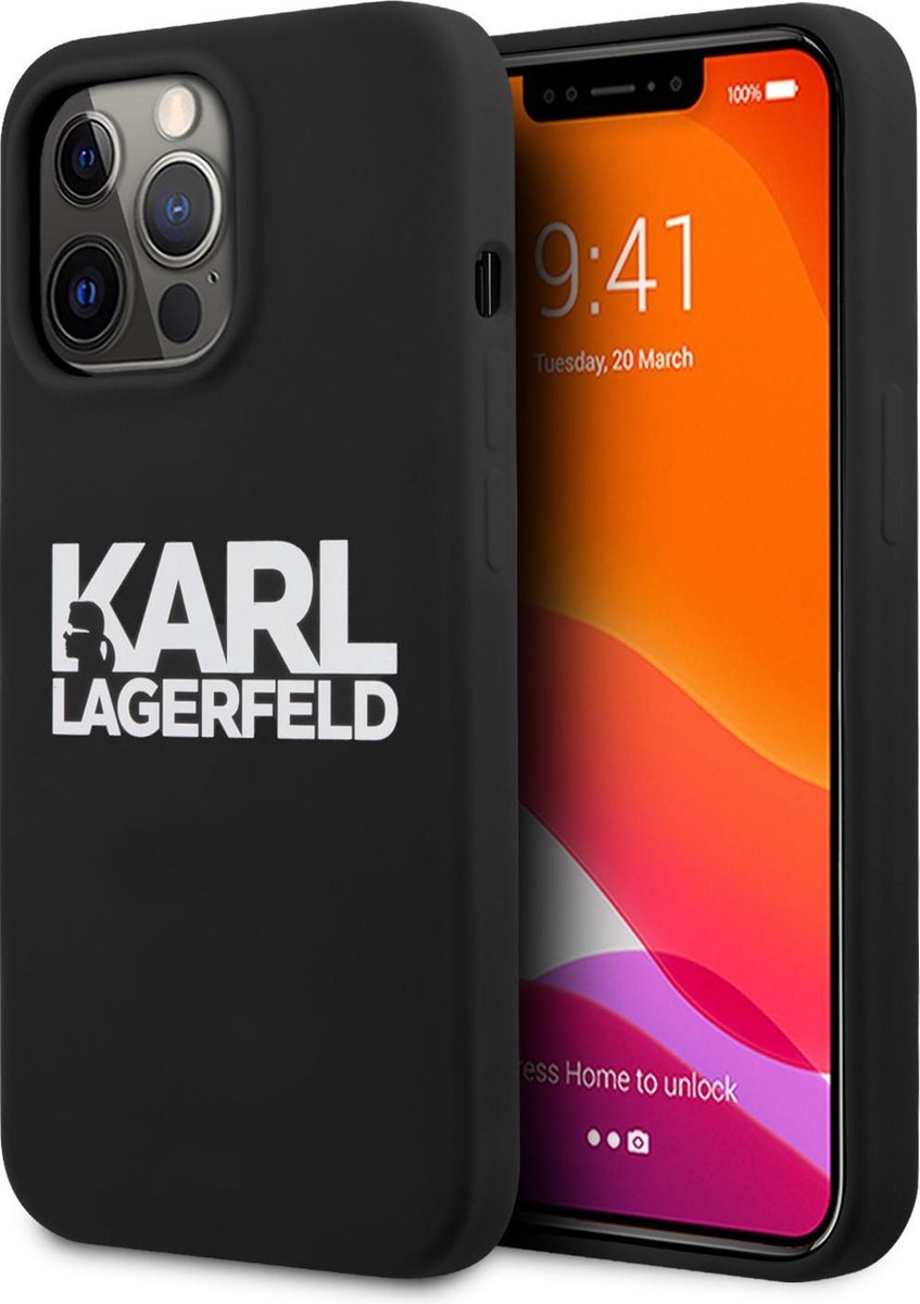 Zwart hoesje van Karl Lagerfeld - Hardcase Backcover - iPhone 13 Pro Max - White Logo - Silicone
