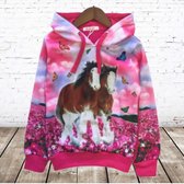 Fel roze meisjes trui met bruin paard H22 -s&C-98/104-Hoodie meisjes