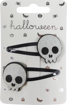 Haarspeldjes klikklaks 5.5cm Halloween Schedeltje - Zwart/Wit - 2 stuks