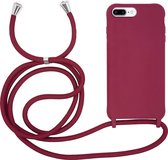 HB Hoesje Geschikt voor Apple iPhone 7 Plus & 8 Plus Bordeaux Rood - Siliconen Back Cover met Koord