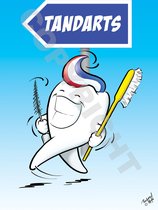 POSTER Cartoon - Tandarts - Wandelende kies  - 70 x 100 cm door Roland Hols