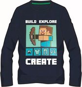 Minecraft T-shirt Lange mouw - blauw -. Maat 128 cm / 8 jaar