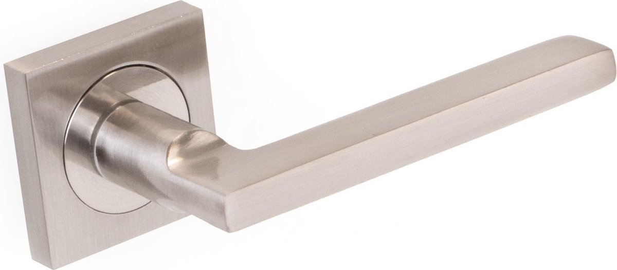 Emuca Klinken Perth voor binnendeuren, met rozet 50x50 mm, Aluminium en zamak, satijnnikkel, 1 set.