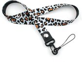 Moodadventures | Keycords | Lanyard | Keycord Luipaardprint M | Zwart-Wit-Oranje | Inclusief Telefooncord