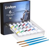 Rubye® Acrylverf - Schilderen - Verf - Penselen - Hobby en Creatief - Schilderen op Nummer - 22ML Tubes - 6 Kleuren