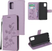 Paars hoesje voor Samsung Galaxy A52 met bloemen en vlinder print