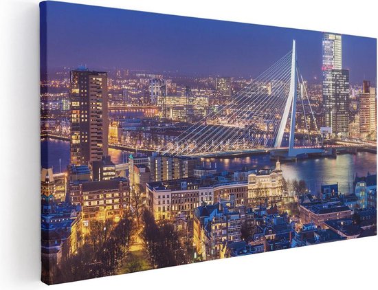 Artaza Canvas Schilderij Rotterdamse Skyline Met De Erasmusbrug  - 120x60 - Groot - Foto Op Canvas - Canvas Print