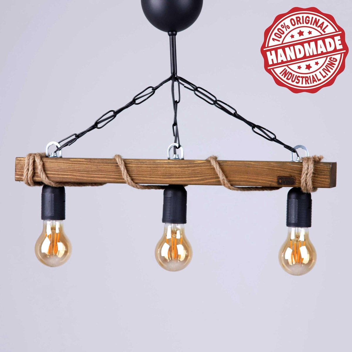 Industrial Living Hanglamp- Hanglamp Industrieel- Hanglampen Woon en Eetkamer-Touwlamp-Hout-3 Fitting