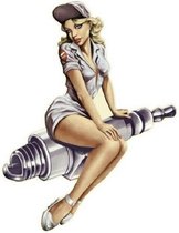 Pin-Up White Outfit Spark Plug Metalen Bord 43 x 56 cm