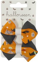Haarspeldjes duckclip 6.0cm Strik met Halloween Motief - Zwart/Oranje - 2 stuks