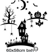 Raamsticker Halloween Sticker Feest Figuren - Statische - Herbruikbare Raamfolie -Spookhuis   -Vleermuis Pompoen 60x58cm bxh