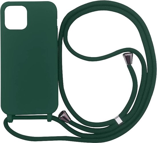 HB Hoesje Geschikt voor Apple iPhone 12 & 12 Pro Groen - Siliconen Back Cover met Koord