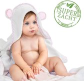 Badcape Baby - Baby handdoek met capuchon - Baby Badjas - Omslagdoek - Badponcho - Roze & Wit